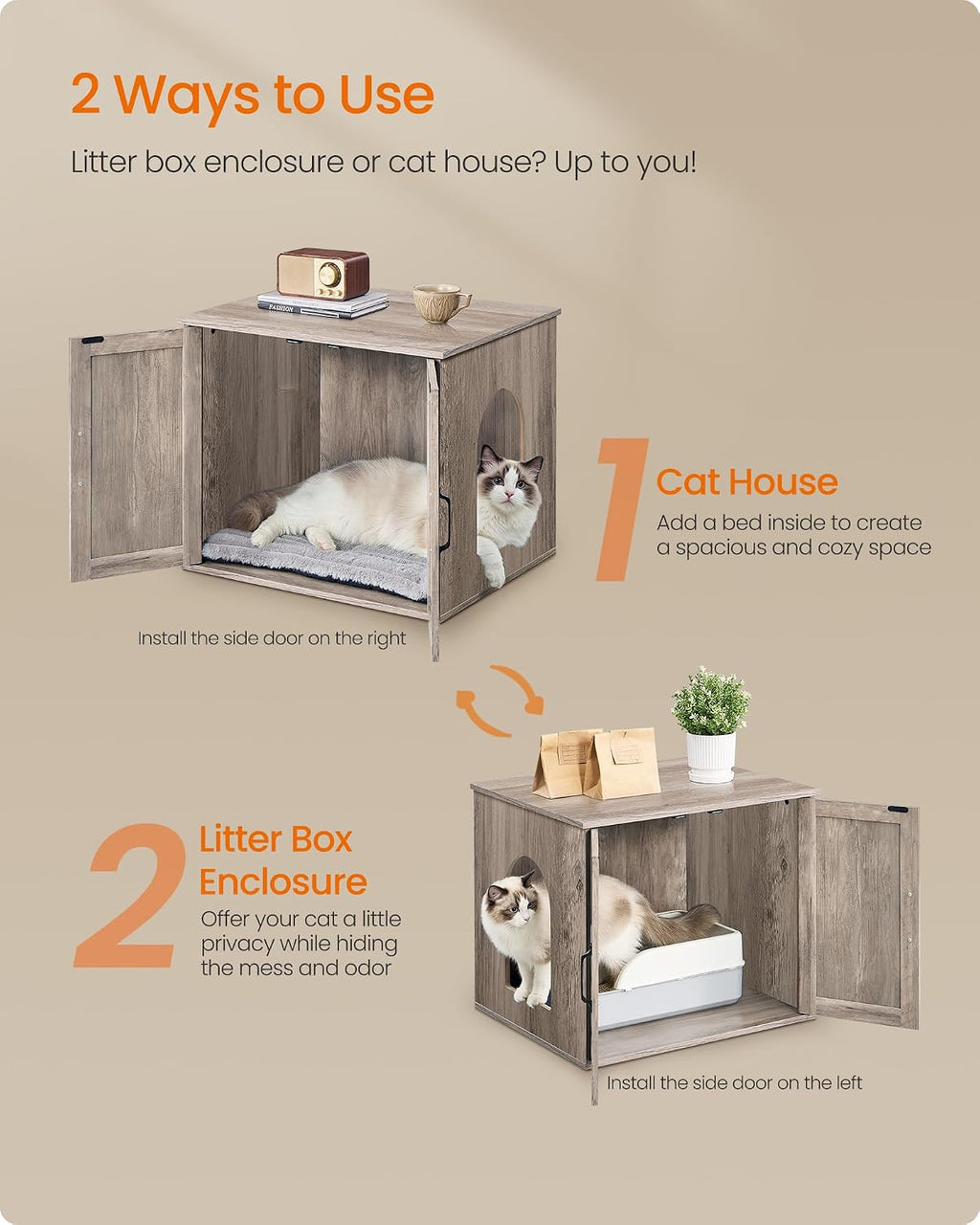 Feandrea Cat Litter Box Enclosure, Indoor Pet House End Table
