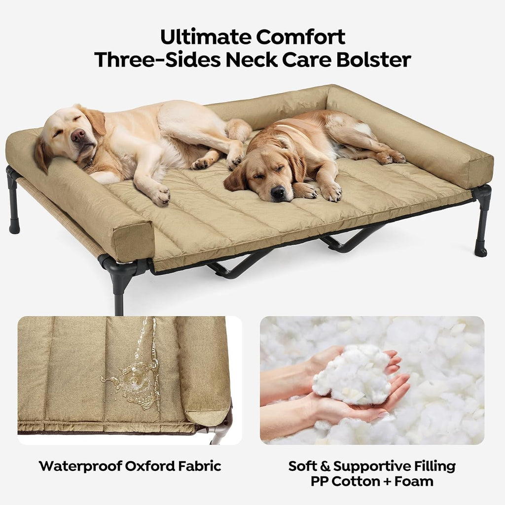 Veehoo Outdoor Elevated Dog Bed with Waterproof Bolster Cushion, Cooling