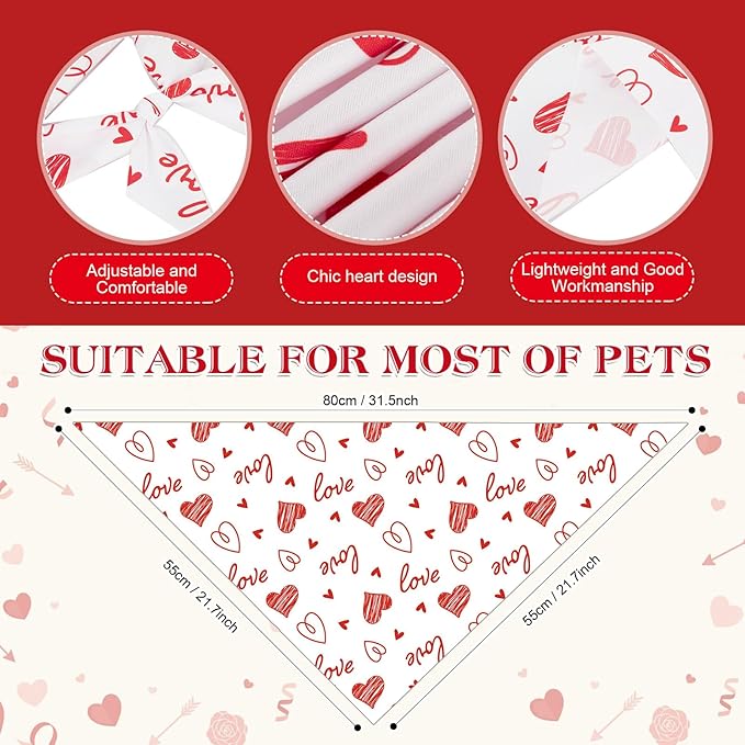 Weewooday 50 Pcs Valentine's Day Dog Bandanas Bulk - Image 3