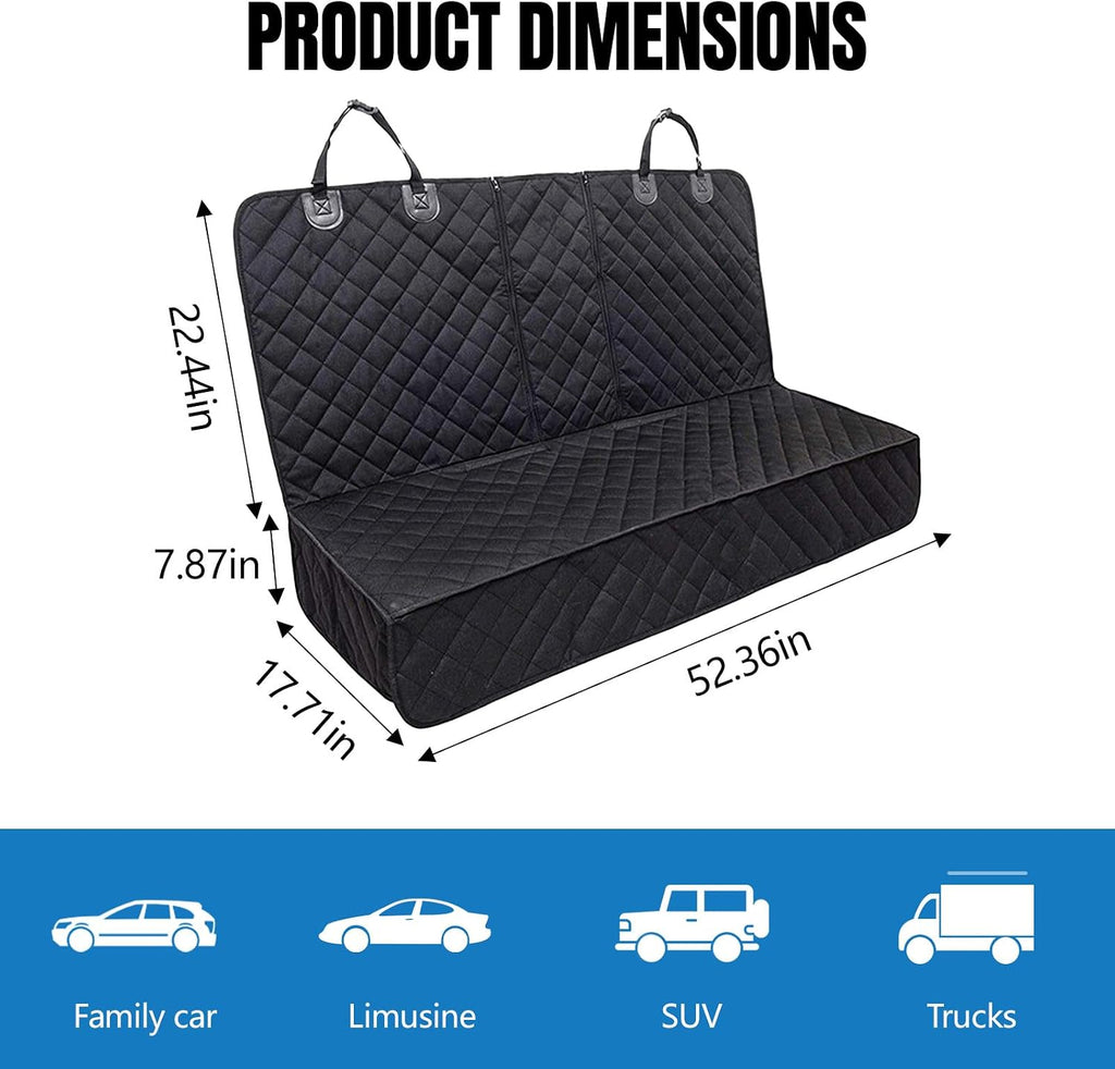 Dog Car Seat Cover for Backseat, Scratchproof & Waterproof Pet Bench Car Seat Covers, Auto Rear Seats Cover Fits Armrest & Seatbelt, Nonslip Backseat Protector for Cars Trucks SUVs