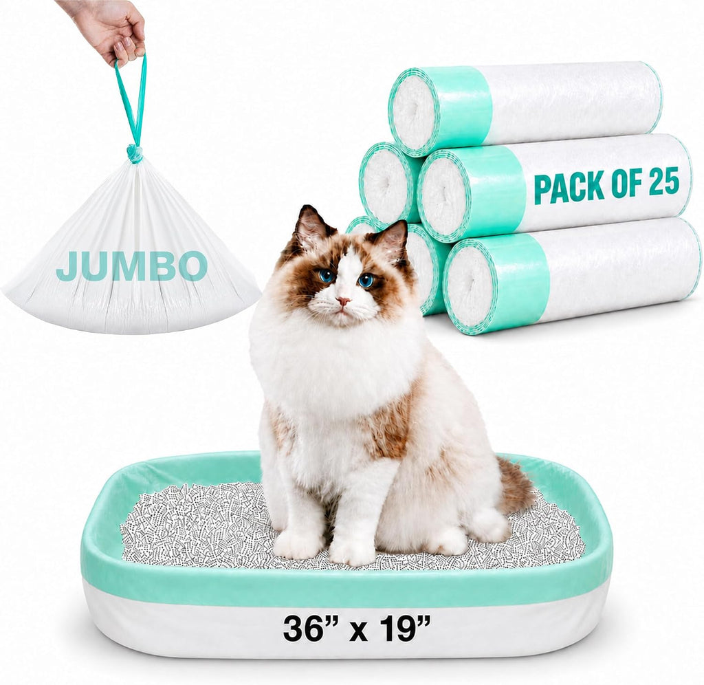 Extra Thick Jumbo Cat Litter Box Liners 36x19 Inches, 25 Bags