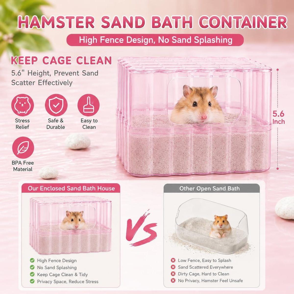 Hamster Sand Bath Container, Small Animal Dust Bath House with Scoop, White