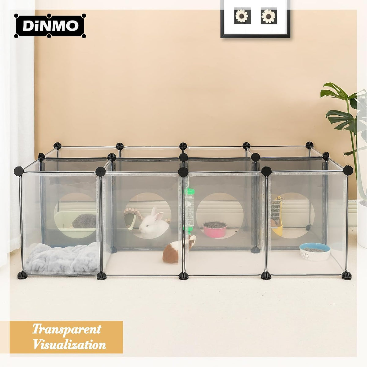 DINMO 18 Panels Bunny Playpen, Game Holes Design, 61.4 x 25.4 x 16.4 inches