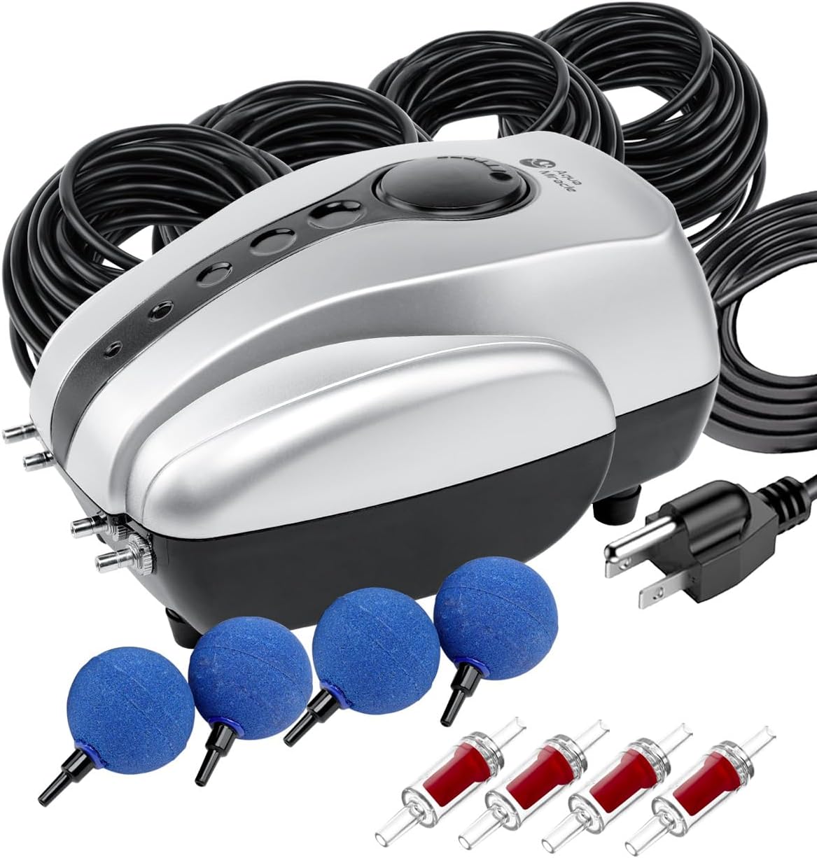 AquaMiracle All-in-One Koi Pond Aerator for Outdoor Ponds up to 1000 Gallons, Pond Air Pump Pond Aeration System with Double Outlet Airline Tubing Air Stones Check Valves