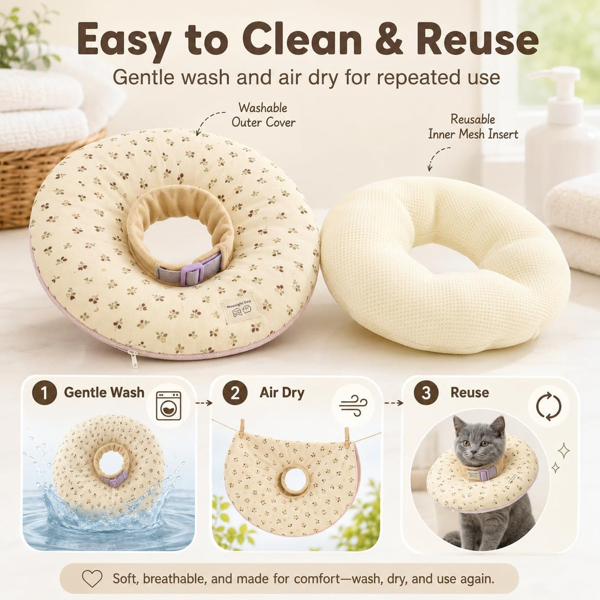 Deep Soft Recovery Collar for Dogs & Cats, Cotton Alternative to E-Collar, Adjustable Lightweight Pet Cone, Anti-Lick for Surgery & Wounds, Medium (Neck 10"-13.5"),Flower Pattern