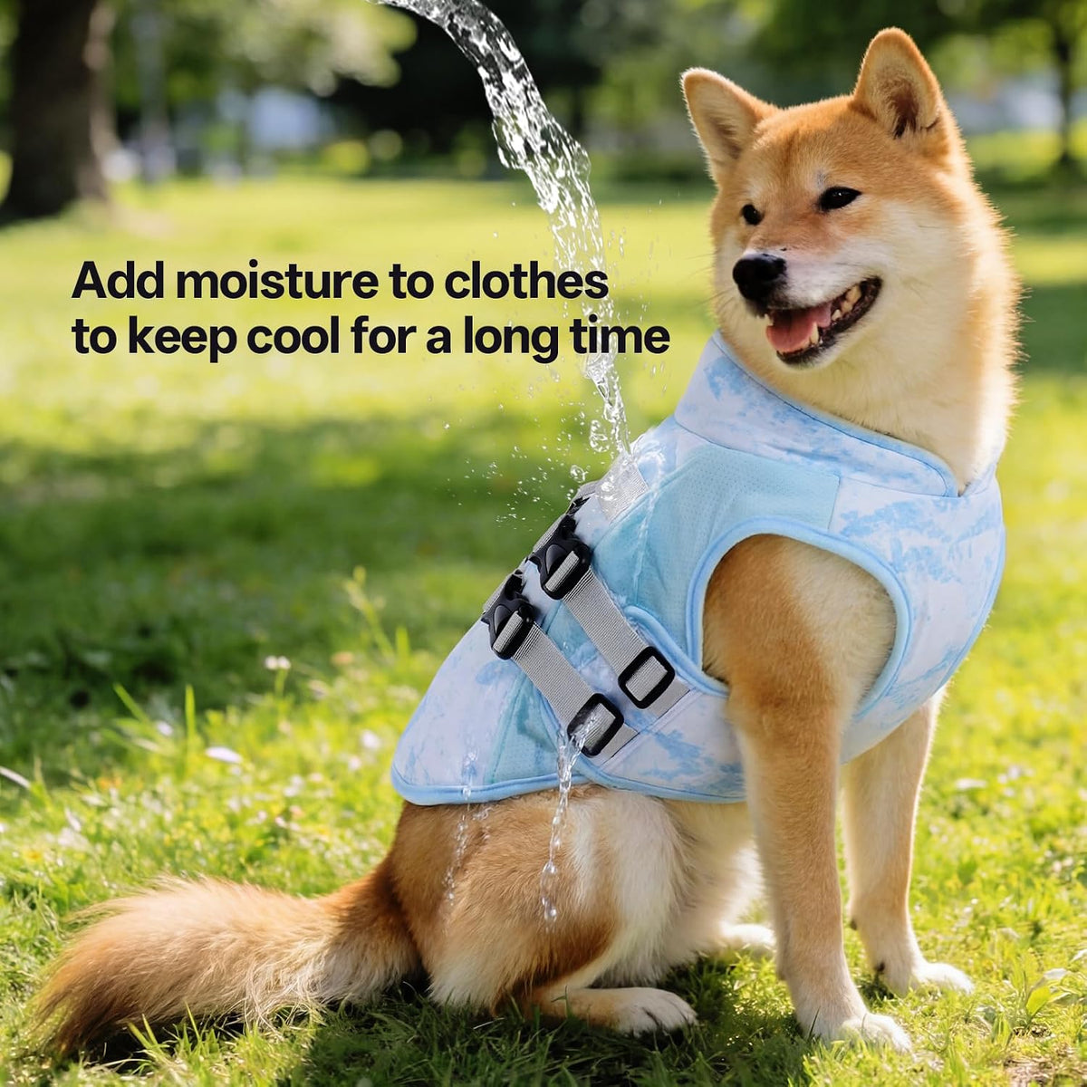 DORA BRIDAL Dog Cooling Vest for Summer, Lightweight Breathable Mesh Cooling Jacket with Harness, Soft Pet Cooler Shirt for Frenchie, UV Protection for Beach Hiking Walking -M, Blue