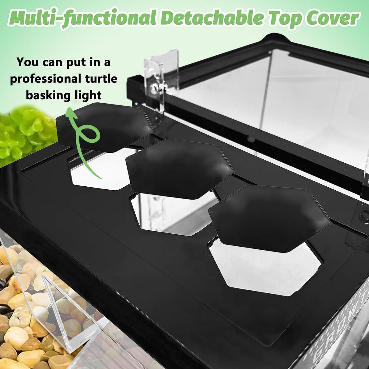 Turtle Basking Platform 11.81 x 7.87 x 7.87inch Hanging Basking Platform for Aquatic Turtles with Lid and Ramp Adjustable Reptile Ramp Dock Turtle Tank Accessories (Large)