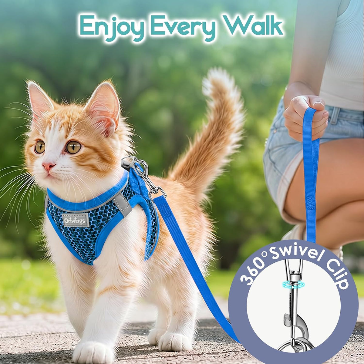 Cat Harness and Leash Set, Step-in Soft Vest, Blue, M