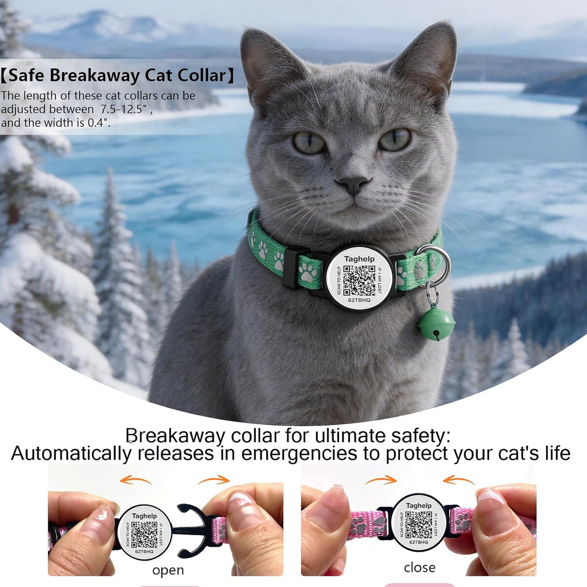 Smart QR Code Cat Collar 2-Pack - Digital Pet ID Tag with Breakaway Safety Design, Reflective Strips & Adjustable Fit for Lost Cat Recovery (Red & Green)