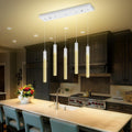 Flashing God 5-Lights Rectangular Crystal Pendant Lights for Kitchen Island Modern Crystal Column Chandeliers for Dining Room Chrome Linear Crystal Chandelier
