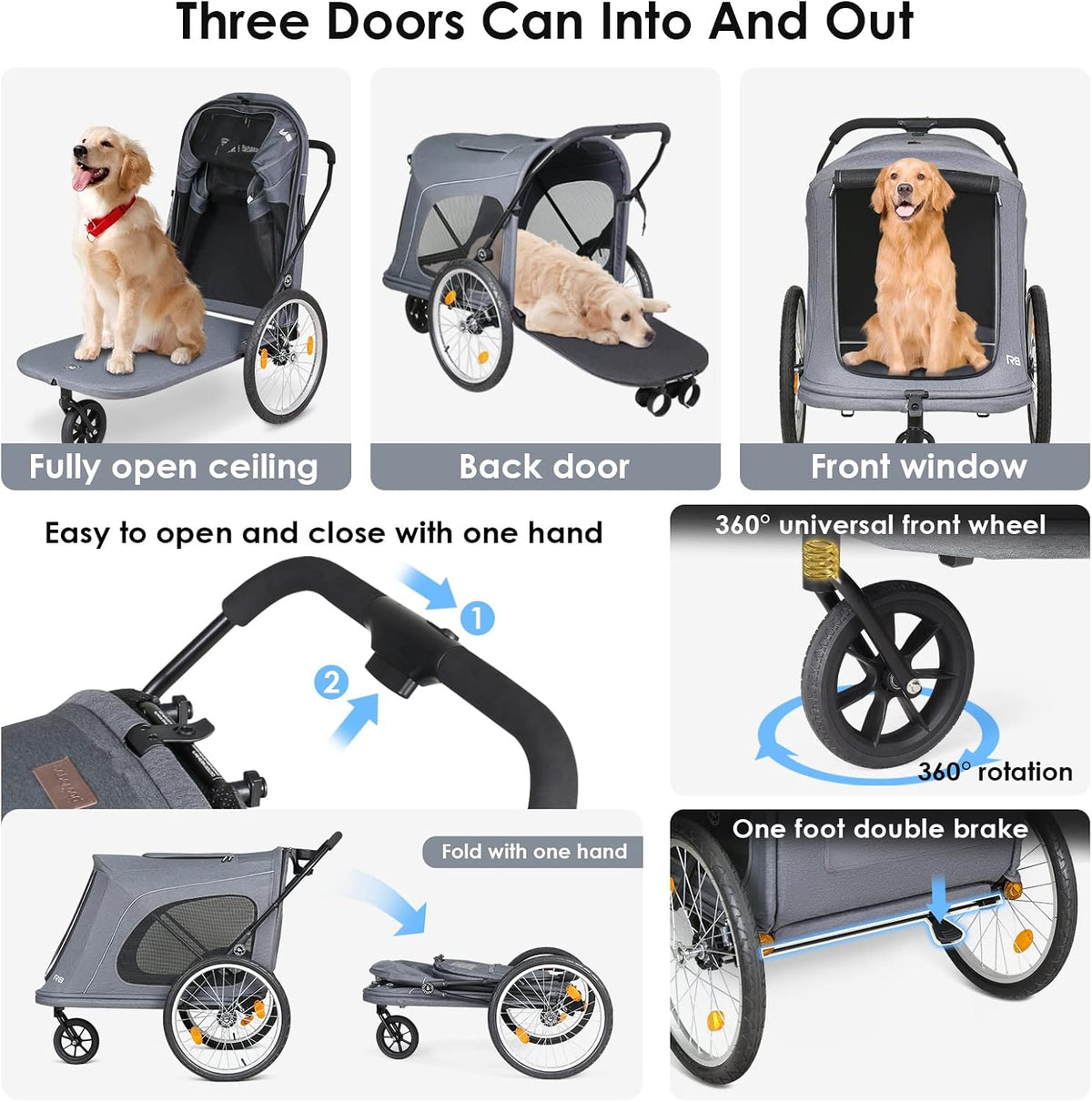 Beberoad Dog Stroller for Large Dogs Up to 100 lbs with Built-in Ramp