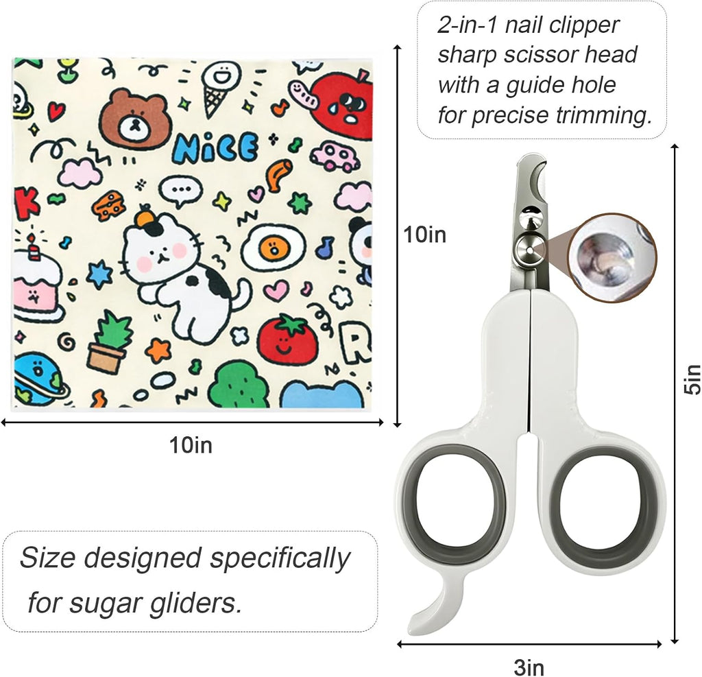 Sugar Glider Grooming Wrap with Nail Clipper, Small Pet Restraint Bag for Safe Nail Trimming & Stress-Free Care,for Sugar Glider, Hamster,Guinea Pigs,Squirrel,Bearded Dragon