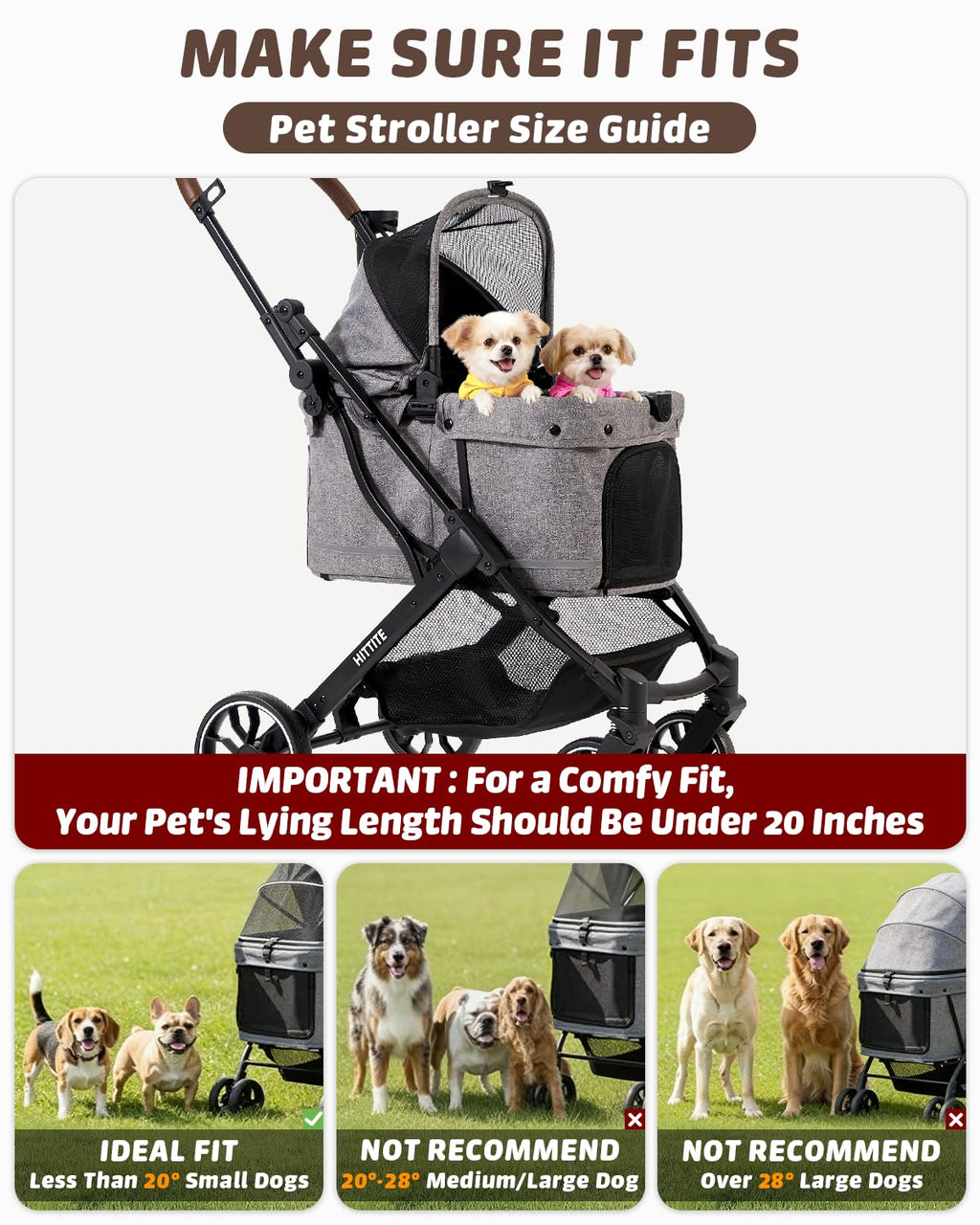 HITTITE Pet Stroller with Weatherproof Cover, All-Terrain 4-Wheel Cat & Dog Stroller with Adjustable Canopy, Foldable Dog Strollers with Storage Basket for Small to Medium Dogs Up to 55 lbs.