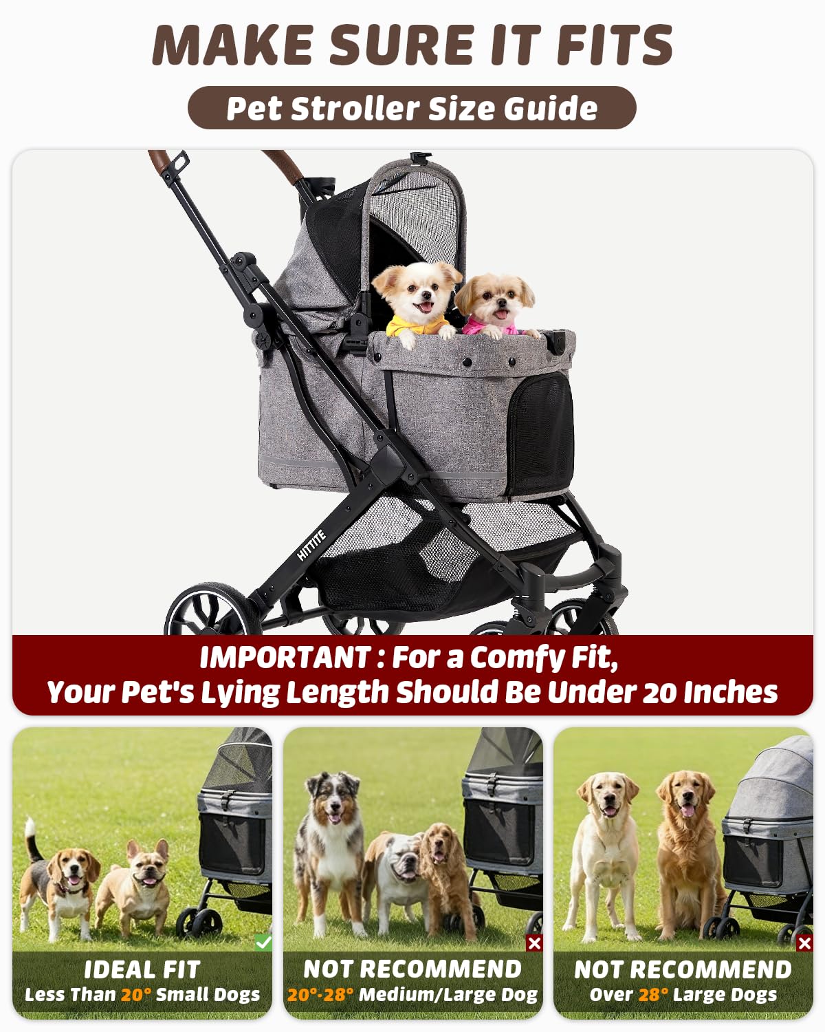 HITTITE Pet Stroller with Weatherproof Cover, All-Terrain 4-Wheel Cat & Dog Stroller with Adjustable Canopy, Foldable Dog Strollers with Storage Basket for Small to Medium Dogs Up to 55 lbs.