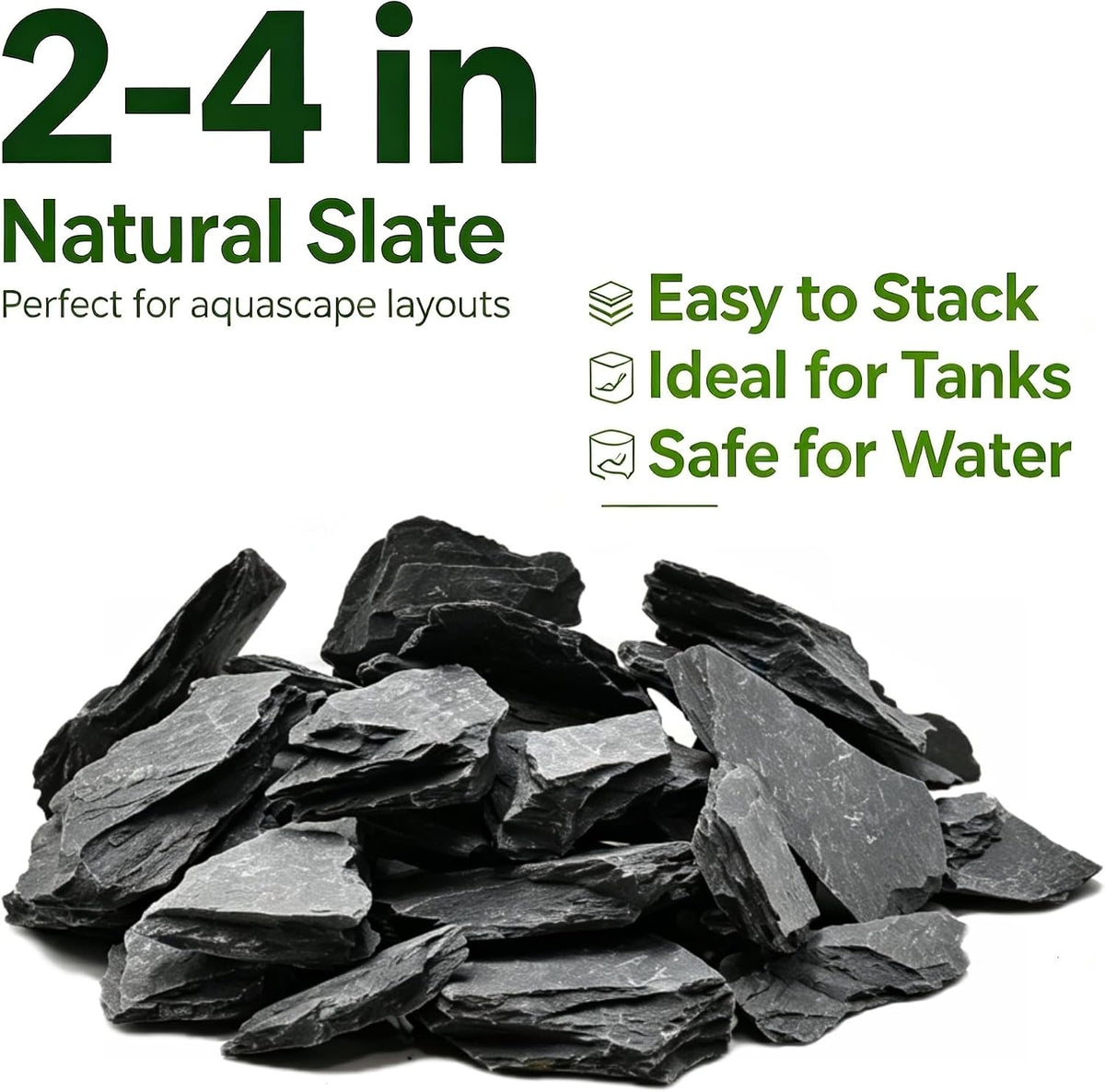 Natural Rock Black Slate Stone for Terrarium Aquascaping,1lb 2-4Inches