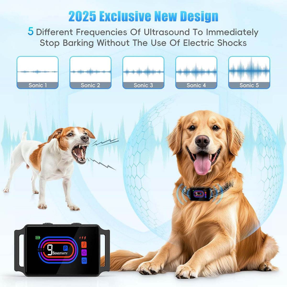 Dog Bark Collar, Bark Collar for Large Medium Small Dogs 5-130 lbs - Smart Rechargeable Anti-Barking Training Collar with 10 Adjustable Sensitivity-Bark Collars with Beep Vibratio