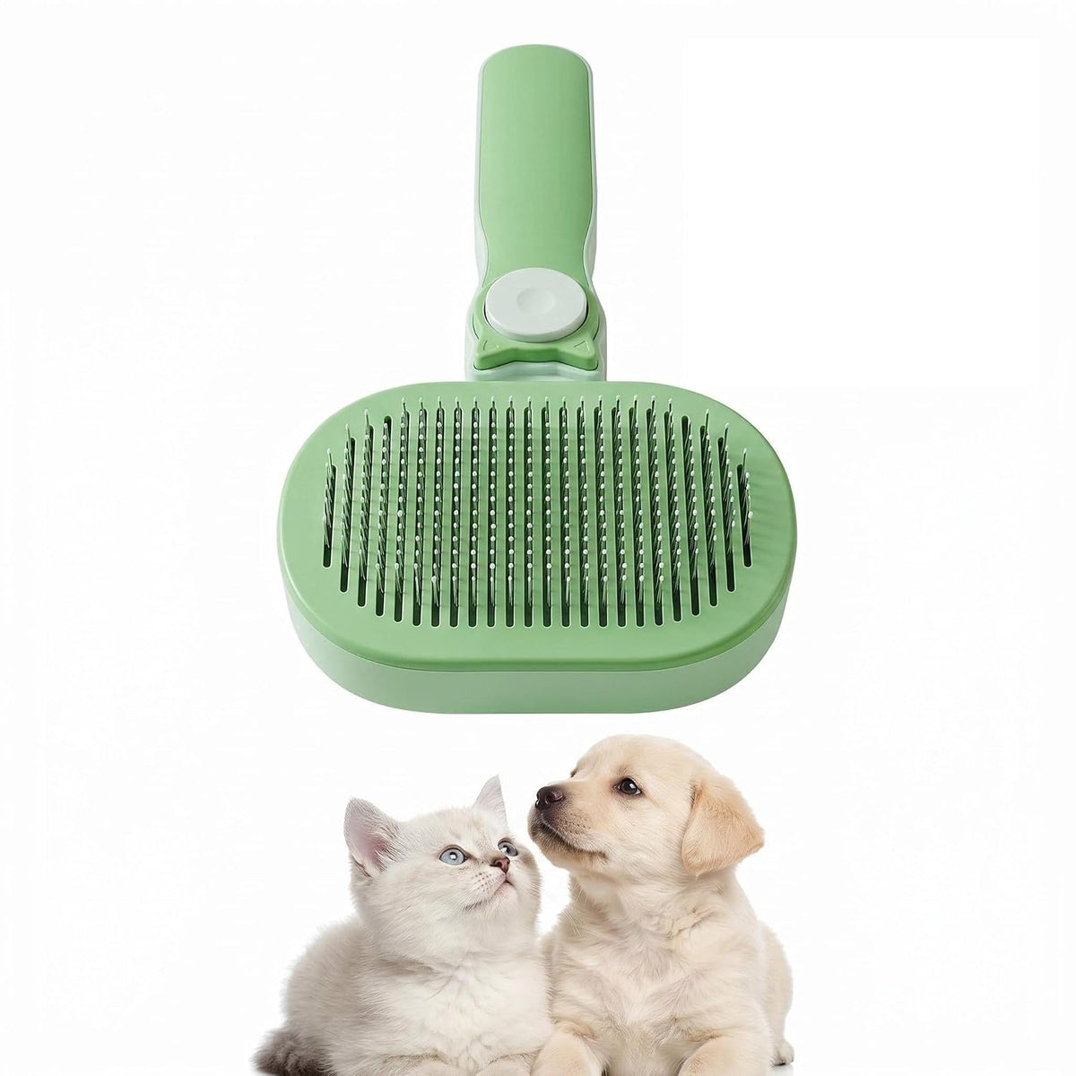 Self Cleaning Pet Grooming Brush Wide Head Slicker Brush for Dogs & Cats with Massage Bristles Professional Deshedding Tool Non Slip Handle for All Hair Length Pets & Groomers (green)