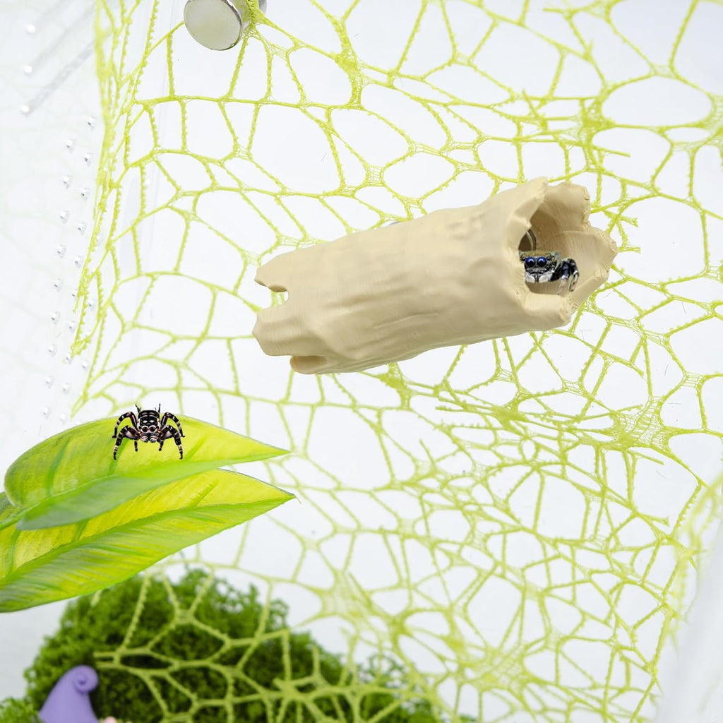 3 Pack Jumping Spider Enclosure Accessories, 1 Plastic Tree Trunk Hide with Magnet, 2 Plastic Simulated Leaf Habitat Platform with Suction Cups, Jumping Spider Enclosure Decorations