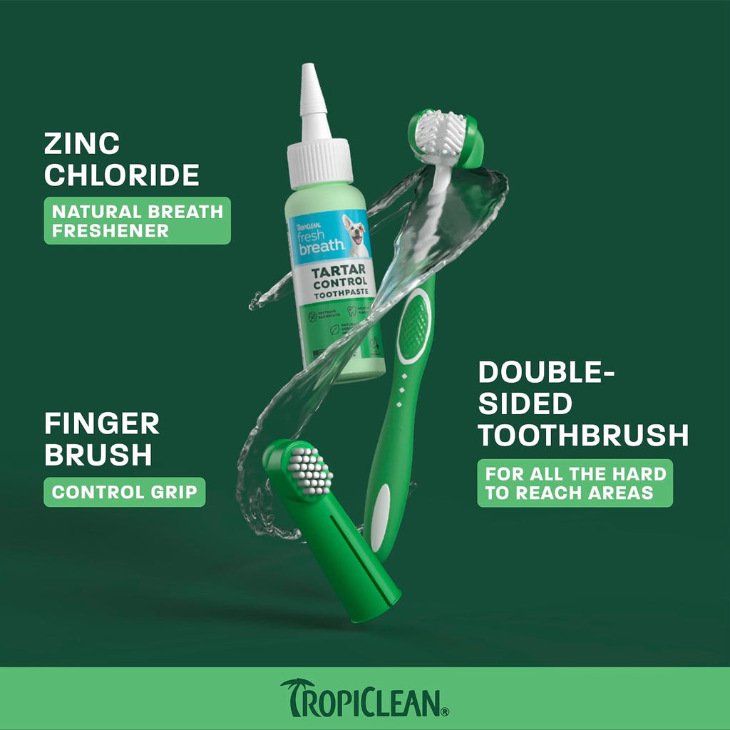 TropiClean Fresh Breath Dog Tooth Brushing Kit for Small/Medium Dogs