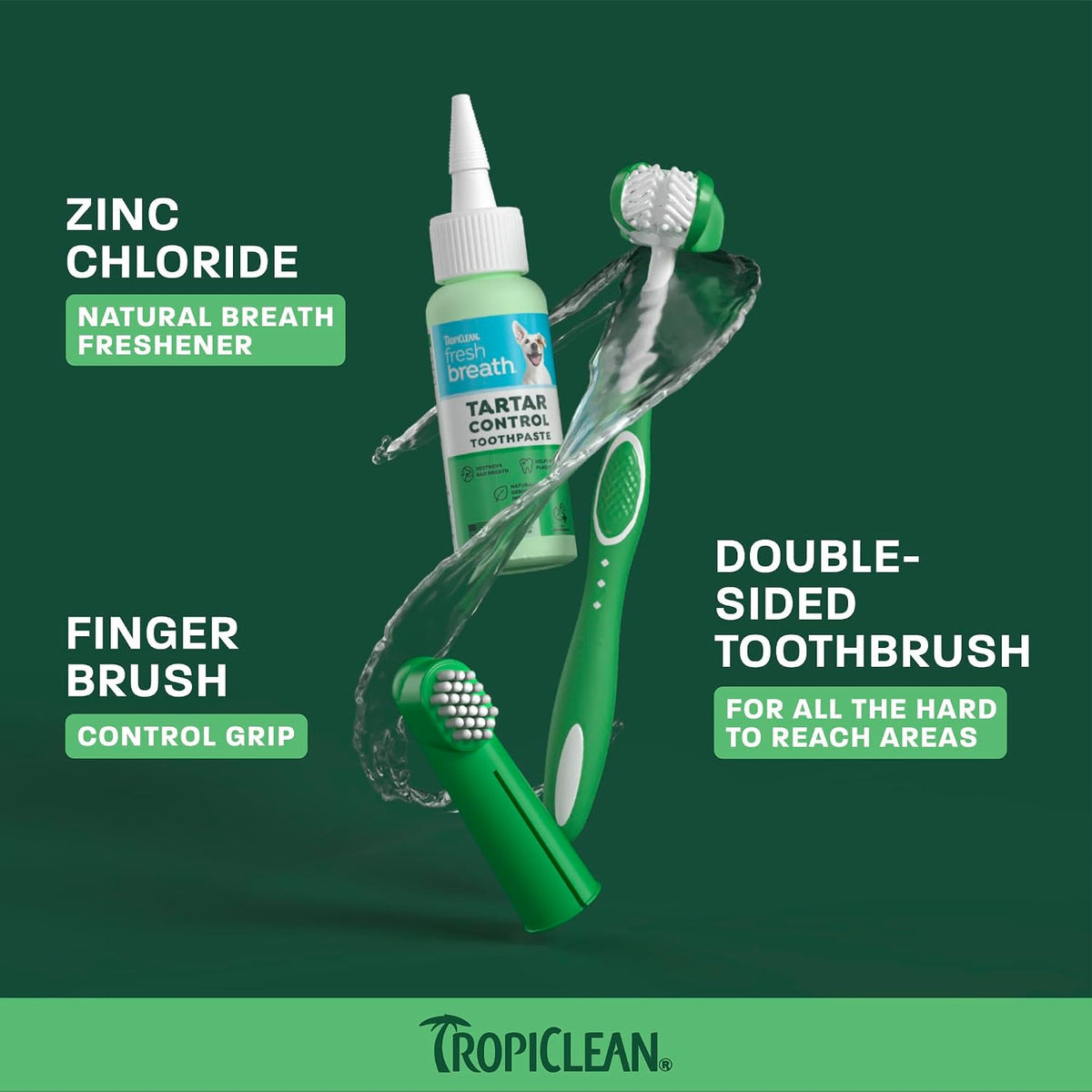 TropiClean Fresh Breath Dog Tooth Brushing Kit for Small/Medium Dogs