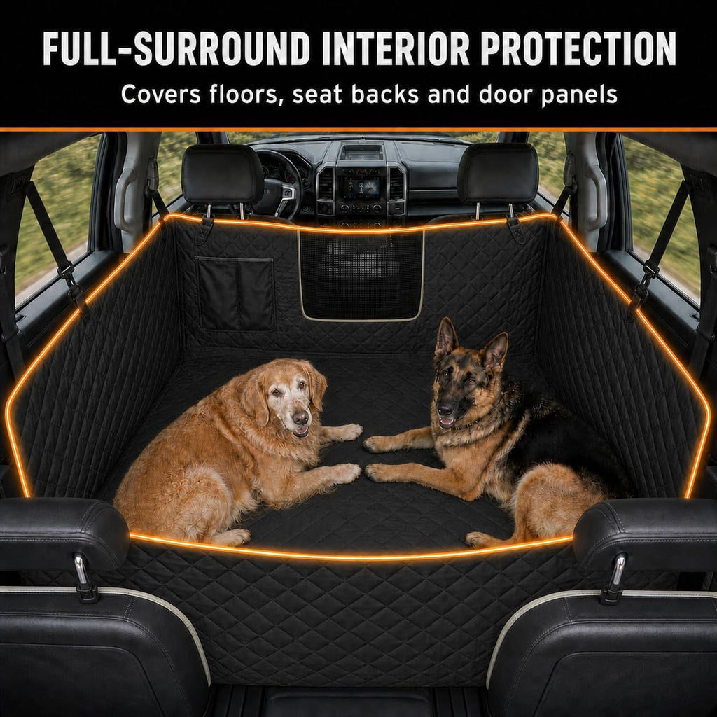 Dog Seat Cover for Trucks with Flip-Up Rear Seats, Full-Coverage Floor-Style Hammock for Large Dogs, Waterproof Nylon Oxford Protector for Full-Size Crew Cab F-150, Silverado, Sierra and Ram