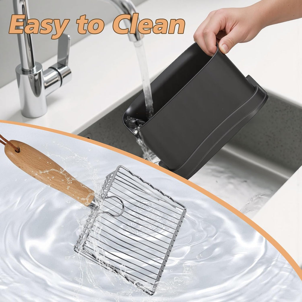 Metal Cat Litter Scooper with Holder,Poop Scooper with Waste Can,Refill Bag