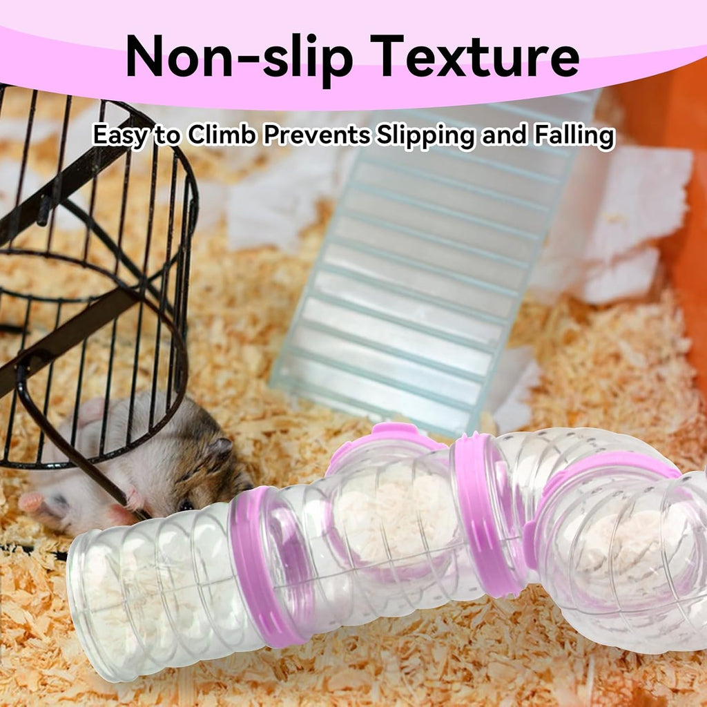 Plastic Hamster Tunnel, 8 Pack Hamster Tube Set DIY Assembled Sports Training Ferret Tube External Accessories Fun Small Animal Hiding Pipe Toy Syrian Dwarf Rat (Pink)