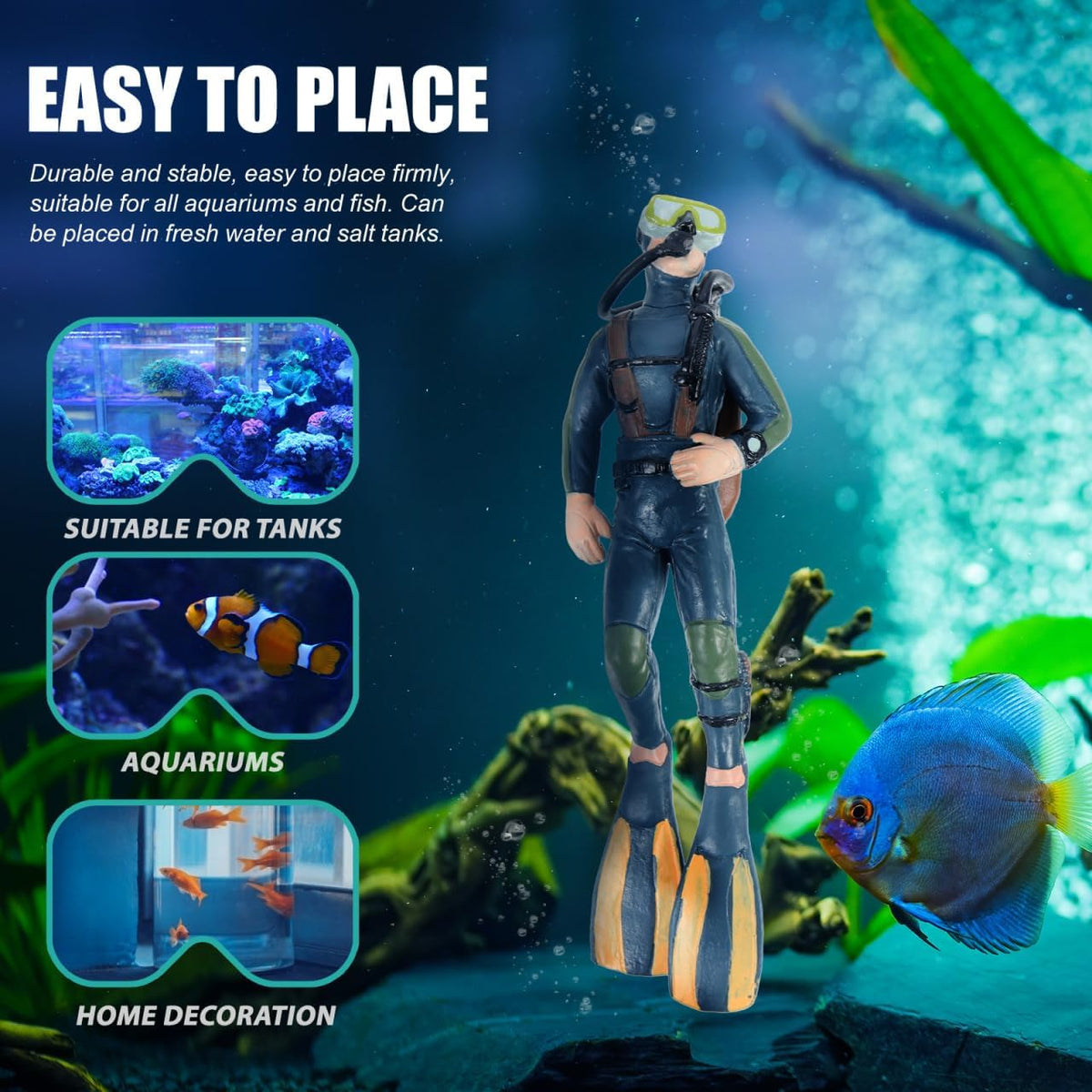 DOITOOL Aquarium Aquanaut Decoration Diver Decor Set 5.11X1.57X5.90in Lifelike Statue for Fish Tank Landscape Fresh and Salt Water Aquarium Decor 5 pcs