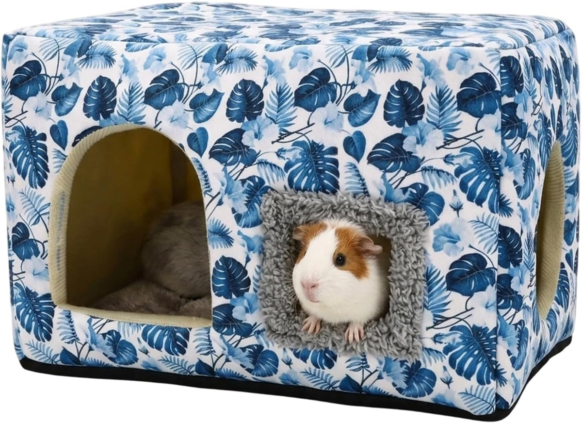 Guinea Pig Hideout, Washable Guinea Pig House, Blue Leaf
