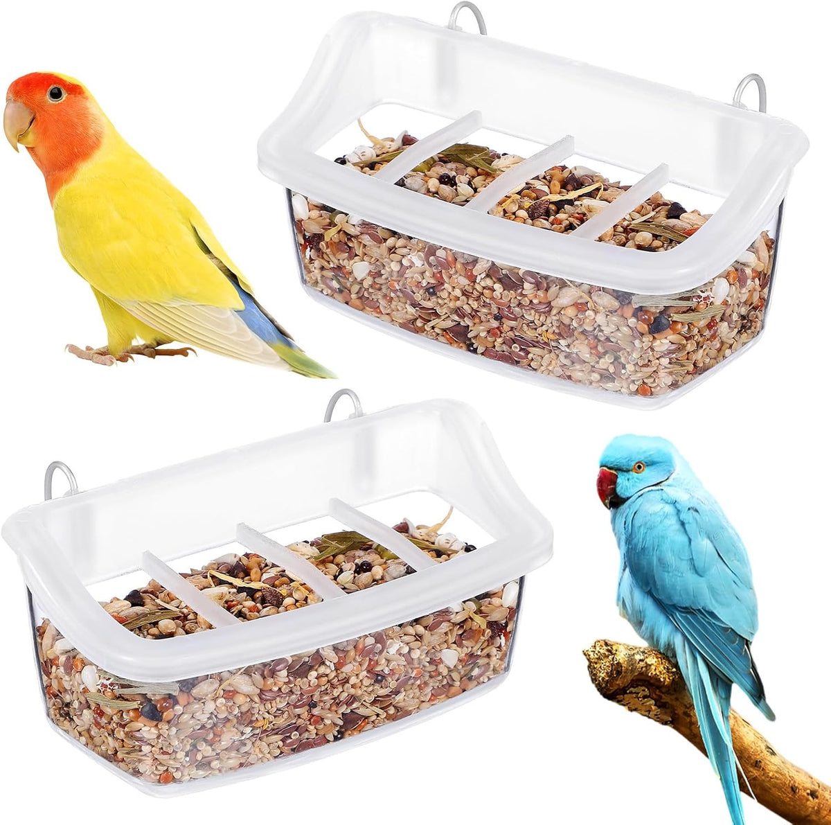 2pcs Bird Cage Feeders Plastic Feeding Drinking Bowls Hanging Cups for Parrots Pigeons Parakeet Small Birds