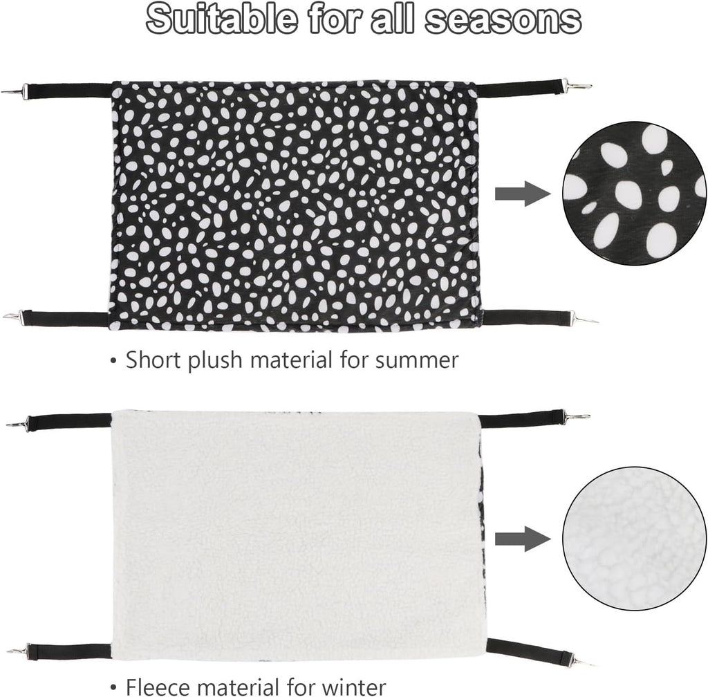 Wontee 2 Pack Small Animal Hammock Soft Fleece Sleeping Bed for Mice Rat Chinchilla Guinea Pig Ferret Kitten Cat Rabbit (S: 10.6x10.6inch, Black White Dot)