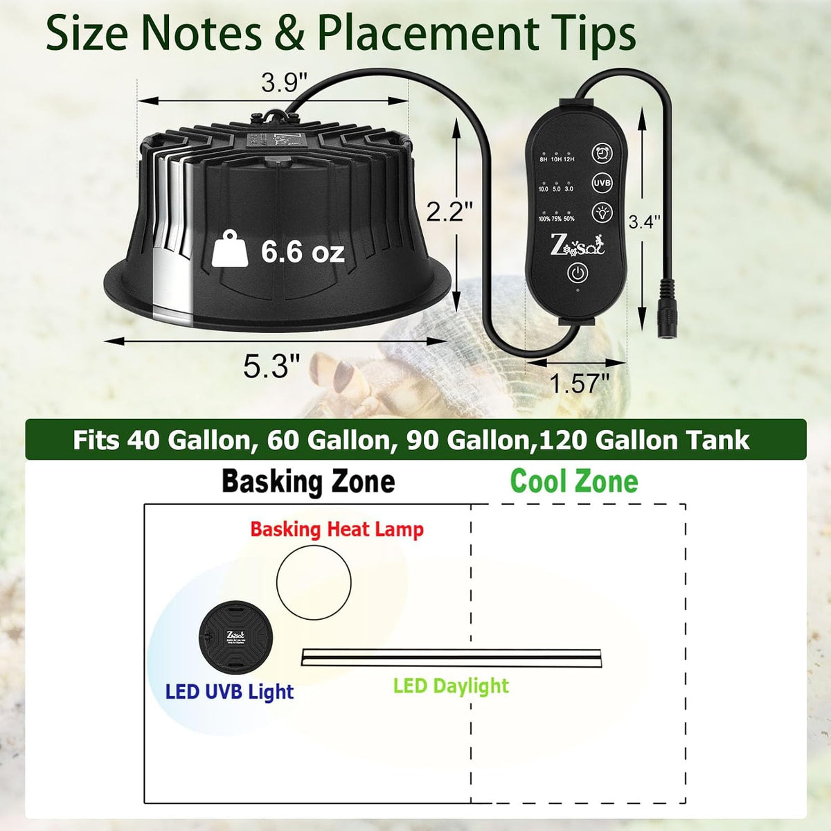 UVB Light for Reptiles Separate UVB & Daylight 10W HO UVB LED Lamp