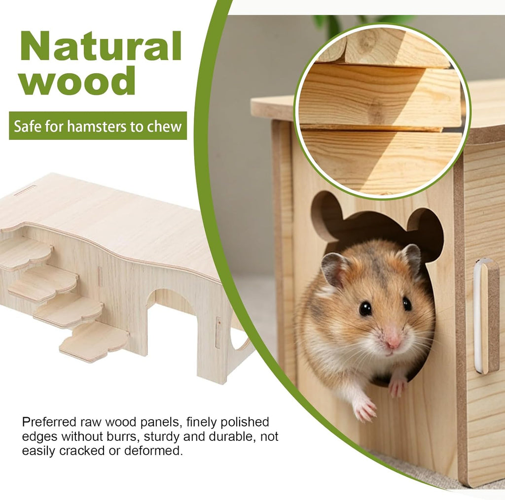 3 Pcs Wooden Hamster Platform Set,Snail‑Shaped Hideout with Climbing Ladder