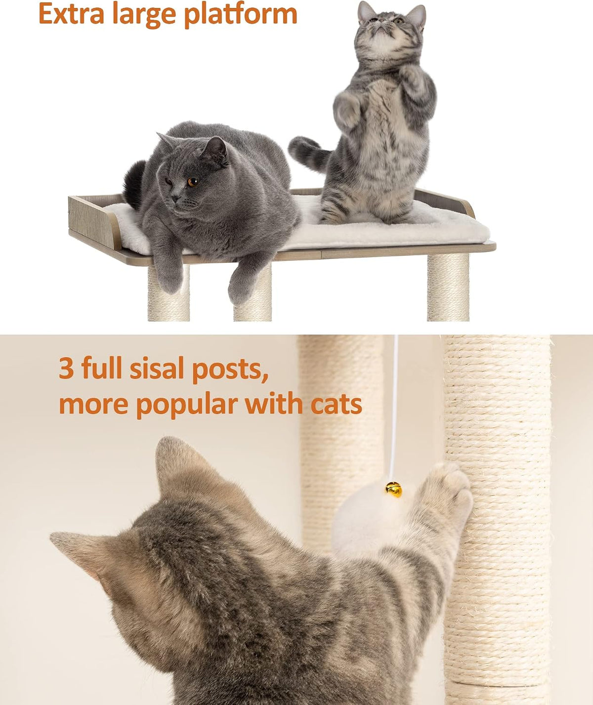 FourFurPets Modern Cat Tree for Large Cats, Full Sisal Cat Scratching Post