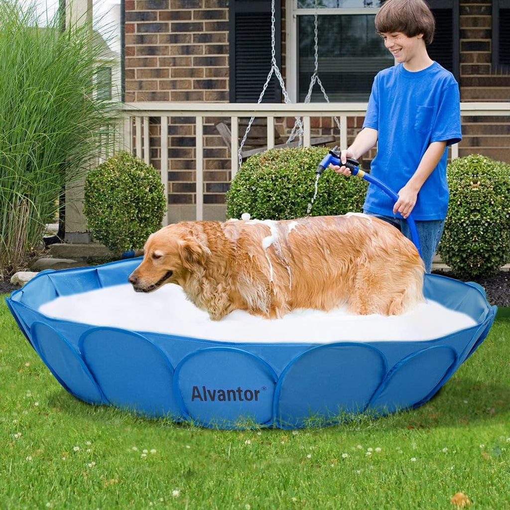 Collapsible Sprinklers Pool for Pet - Foldable Dog Pool for Backyard - Portable Heavy Duty Splash Pad for Puppy Pet Dog (63" x 12")