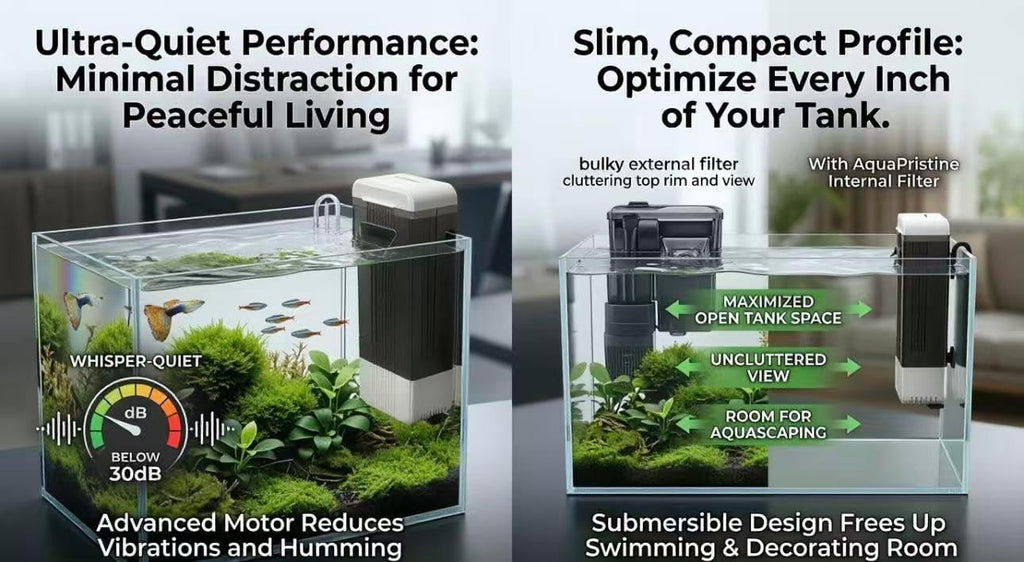 Turtle Tank Filter Aquarium Filter for 10-30 Gal. 66GPH Internal Filter 3-Stage Waterfall Bio-Filtration Low Water Level with U-V Light & Filter Sponge for Green Water
