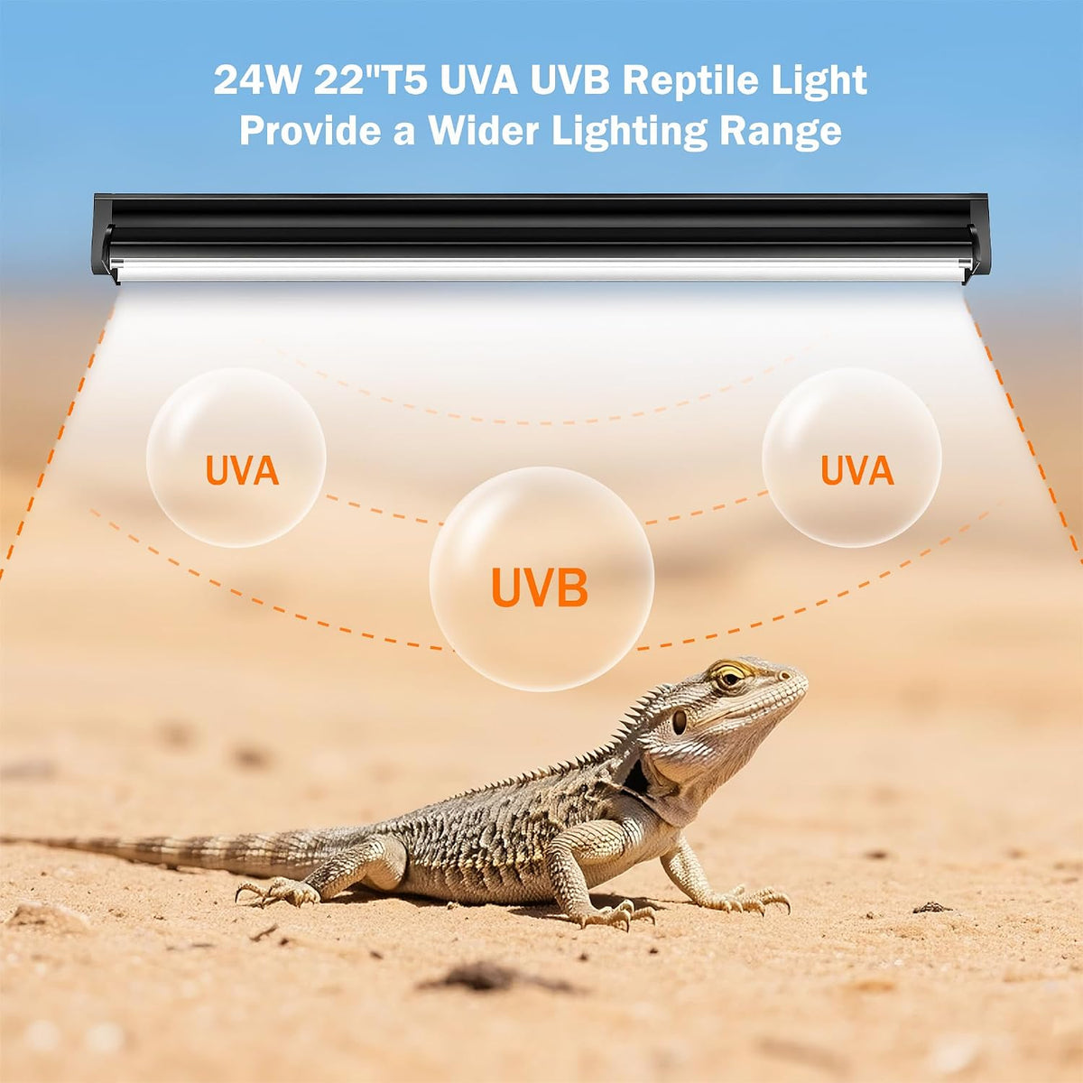 T5 10.0 UVB Reptile Light Fixture, 24W 22" for Bearded Dragon