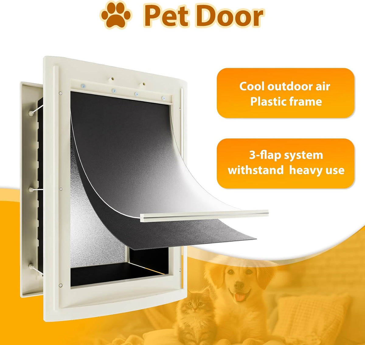 mestyl Dog Door for Wall, Pet Door, Doggie Door with Adjustable Tunnel, Double Magnetic Flaps and Sliding Lock Panels, 3-Flap Dog Door and Cat Door, Easy to Install, White, Large