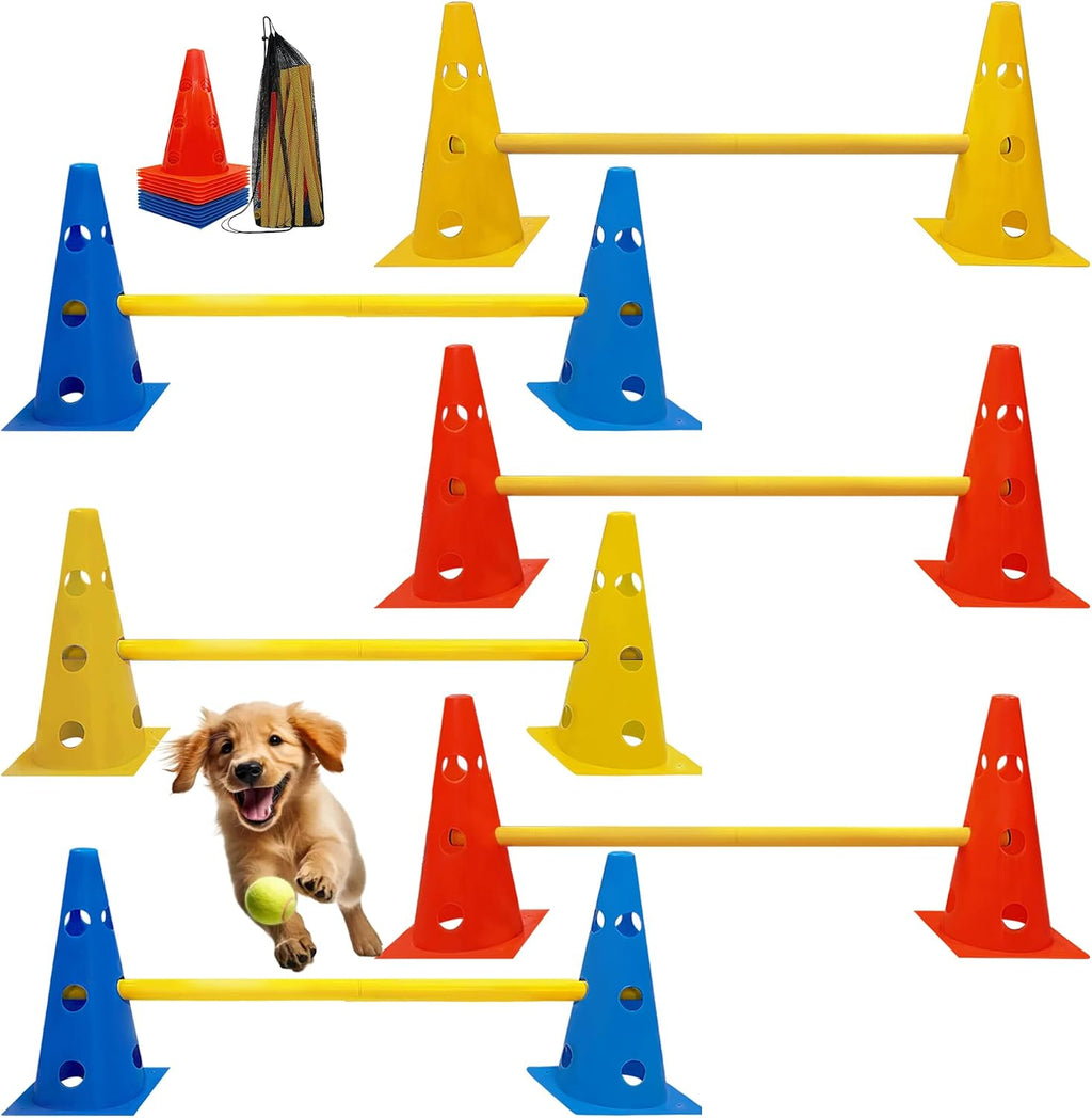 Dog Agility Hurdle Cone Set, Dog Agility Backyard Set Include Height cossbar Agility Rods, Dog Agility Equipment for Rehabilitation & Beginners(Blue+Orange)