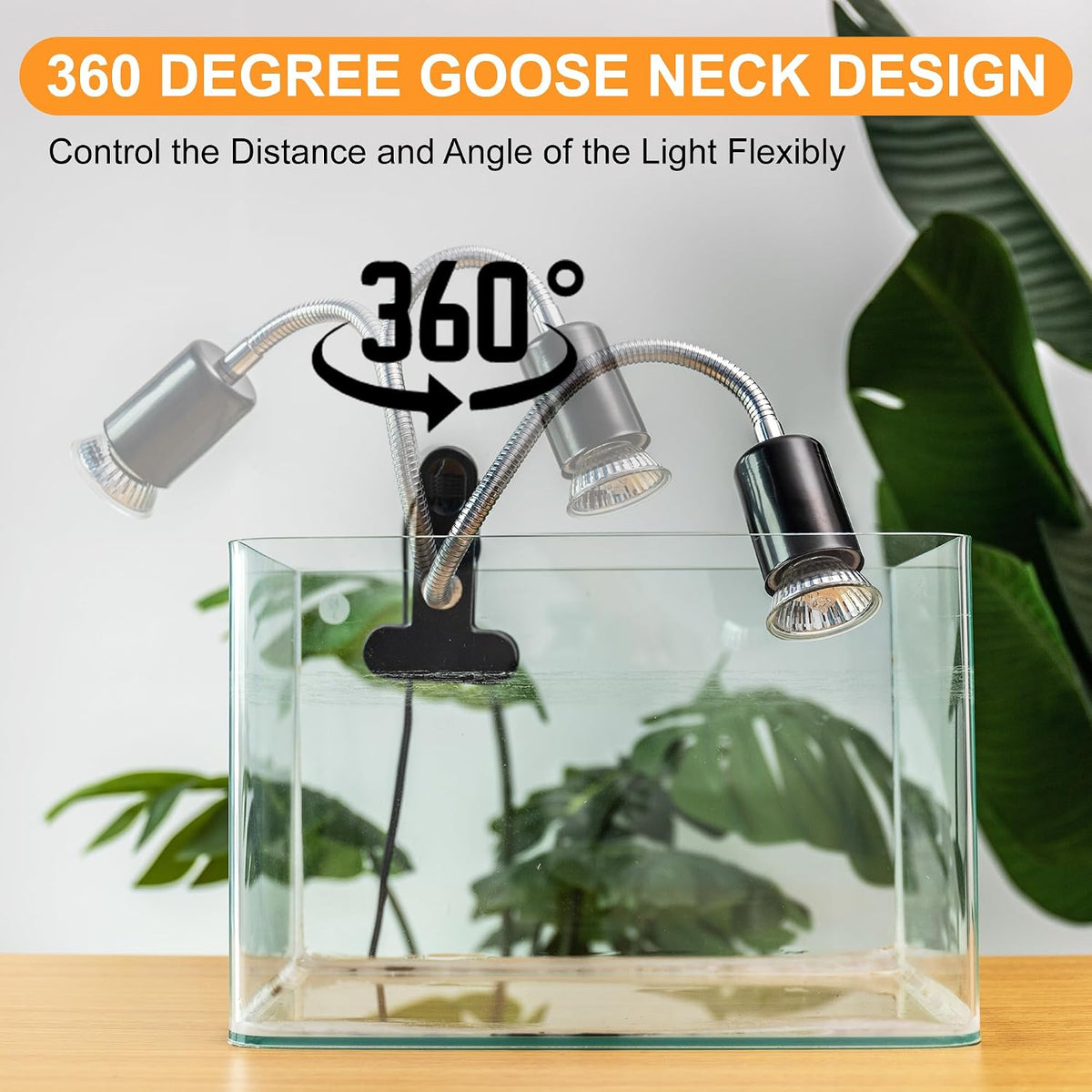 Reptile Heat Lamp, UVA UVB Turtle Basking Light with 50W Heating Lightbulb and 360° Rotatable Clip, UV Heatlamp for Turtle Tank, Tortoise, Lizard, Reptiles, Terrarium, Snake, Gecko, Spiders