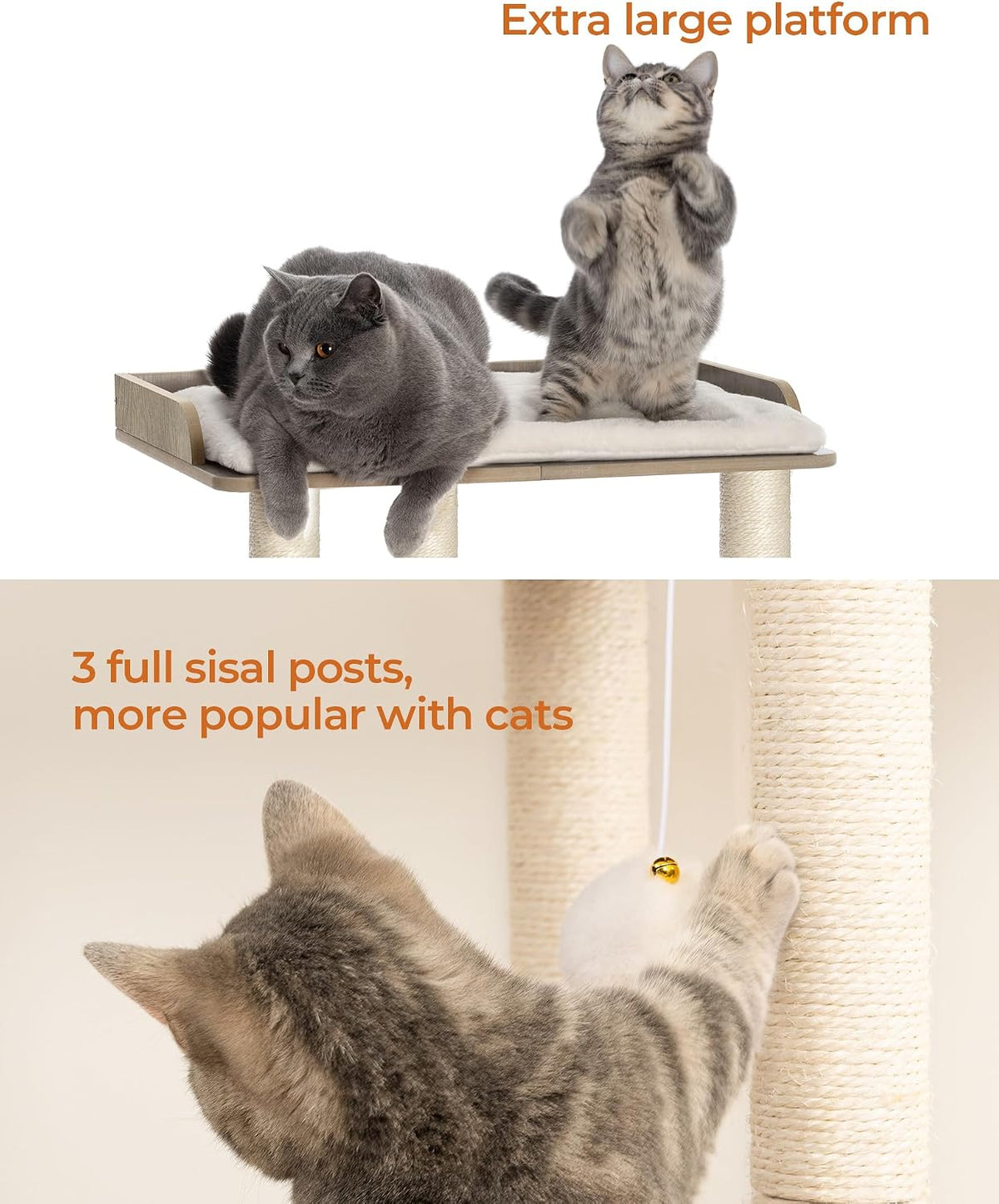 FourFurPets Modern Cat Tree for Large Cats, Full Sisal Cat Scratching Post