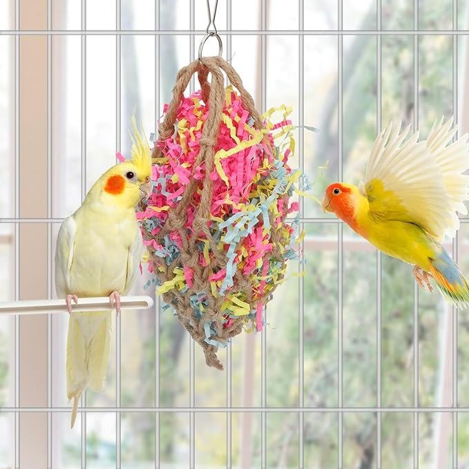Wontee Bird Jute Paper Strips Parrot Mesh Bag Hanging Chewing Toy - Image 3