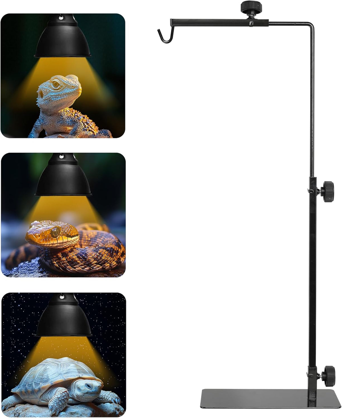 Simple Deluxe Dual Reptile Light Fixture, Aluminum Reflector Dome Lamp Cap, Combo Heat-Lighting Lamp Double Sockets Bulbs Holder with Independent Switches, for Amphibians Terrarium, Turtle Tank