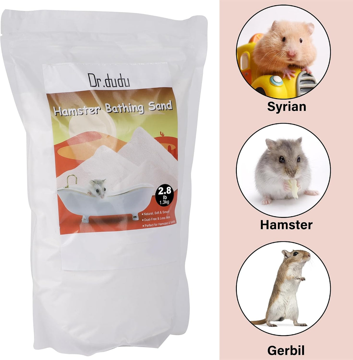 DR.DUDU 2.8lb Hamster Sand for Sand Bath, Hamster Cage Accessories(White)