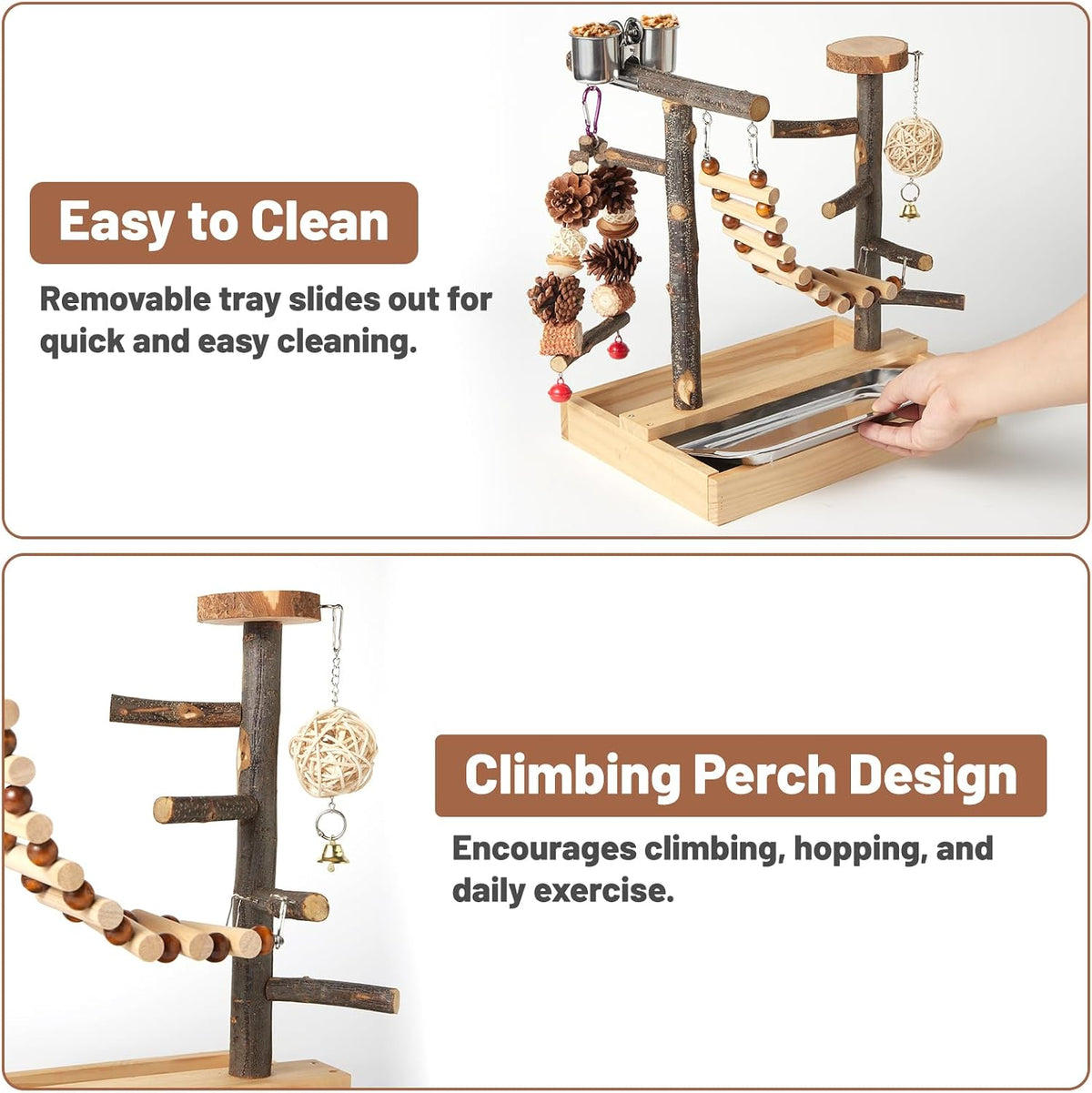 Bird Playground Wooden Parrot Stand Tabletop Parrot Play Gym