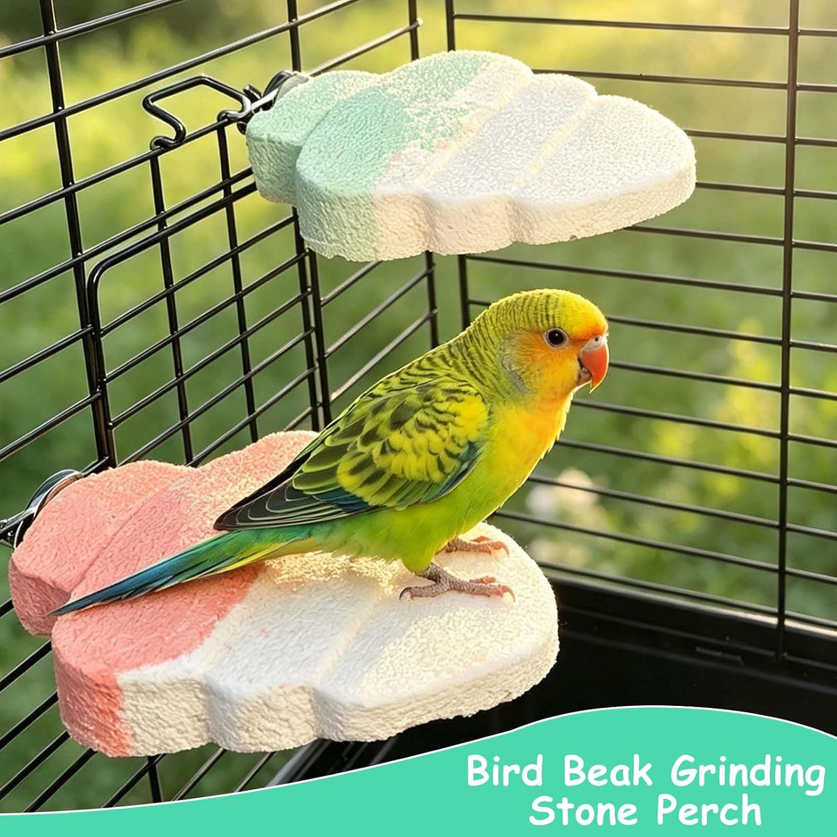 2PCS Bird Beak Grinding Stone,Parrot Perch Stand Platform,Pink+Green