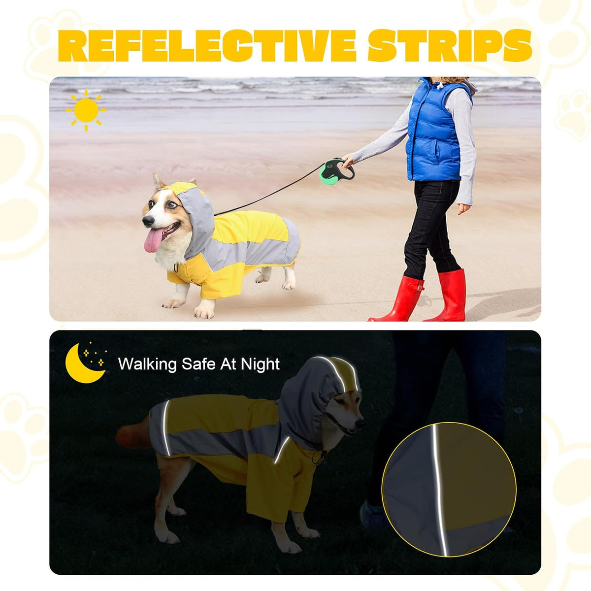 Dog Raincoat, Water Resistant, Adjustable, Cool Design (Yellow, X-Small)