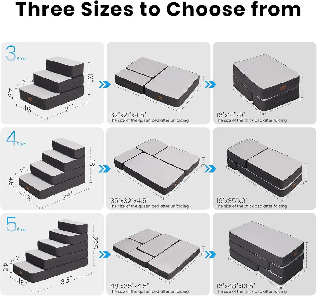 Garnpet 3-Step Adjustable Dog Stairs for Sofa and Couch, Dog Steps for Small Dogs and Cats, Foldable Pet Stairs for Low Bed Climbing, Non-Slip Pet Step Indoor, Grey