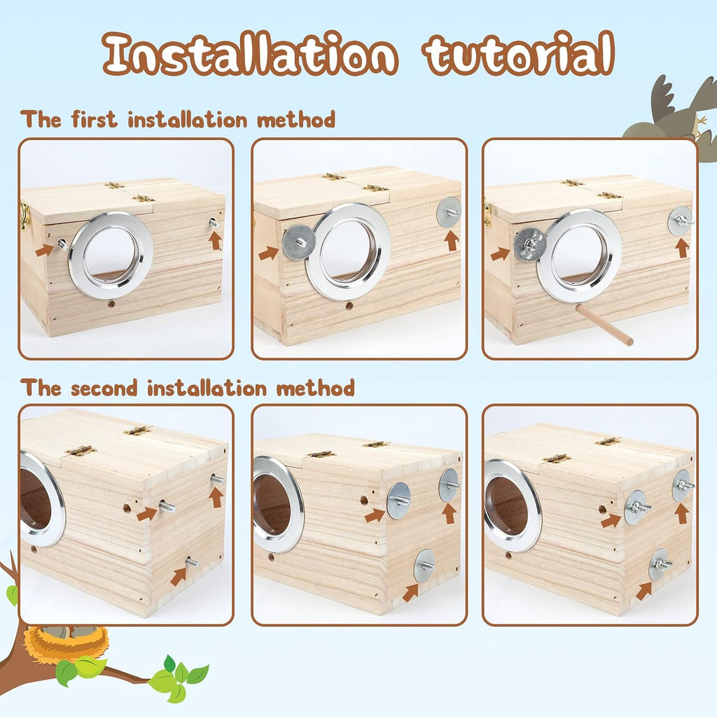 Parakeet Nesting Box,Wooden Parrot Nest Breeding Box with Perch(S)