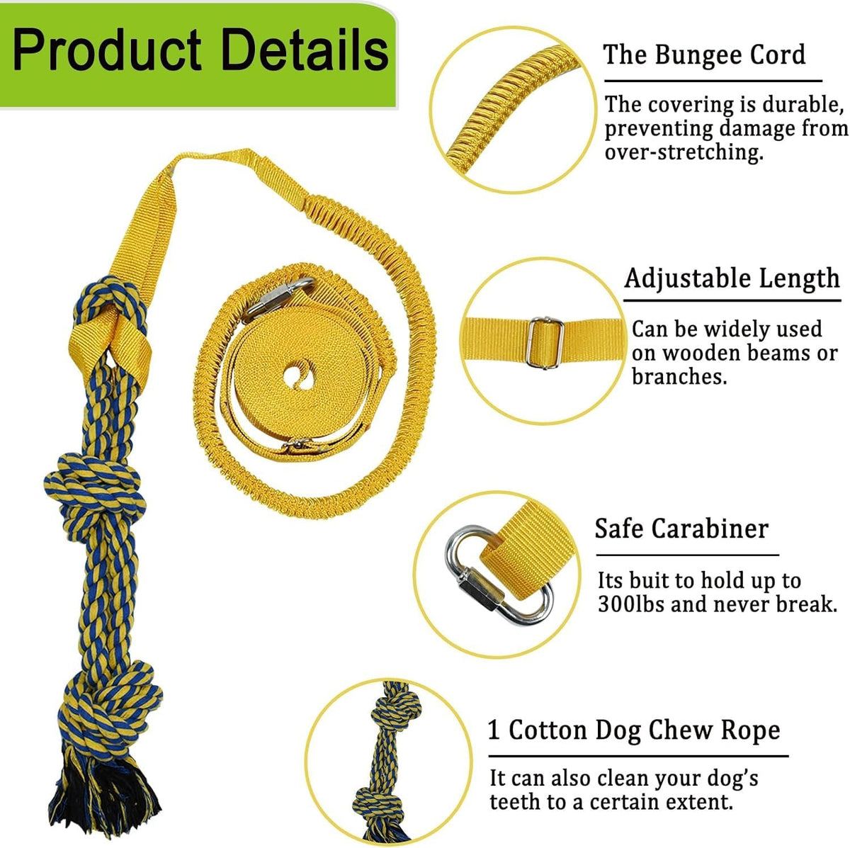 Dog Bungee Tug Toy Hanging from Tree, Outdoor Interactive Tether-Yellow
